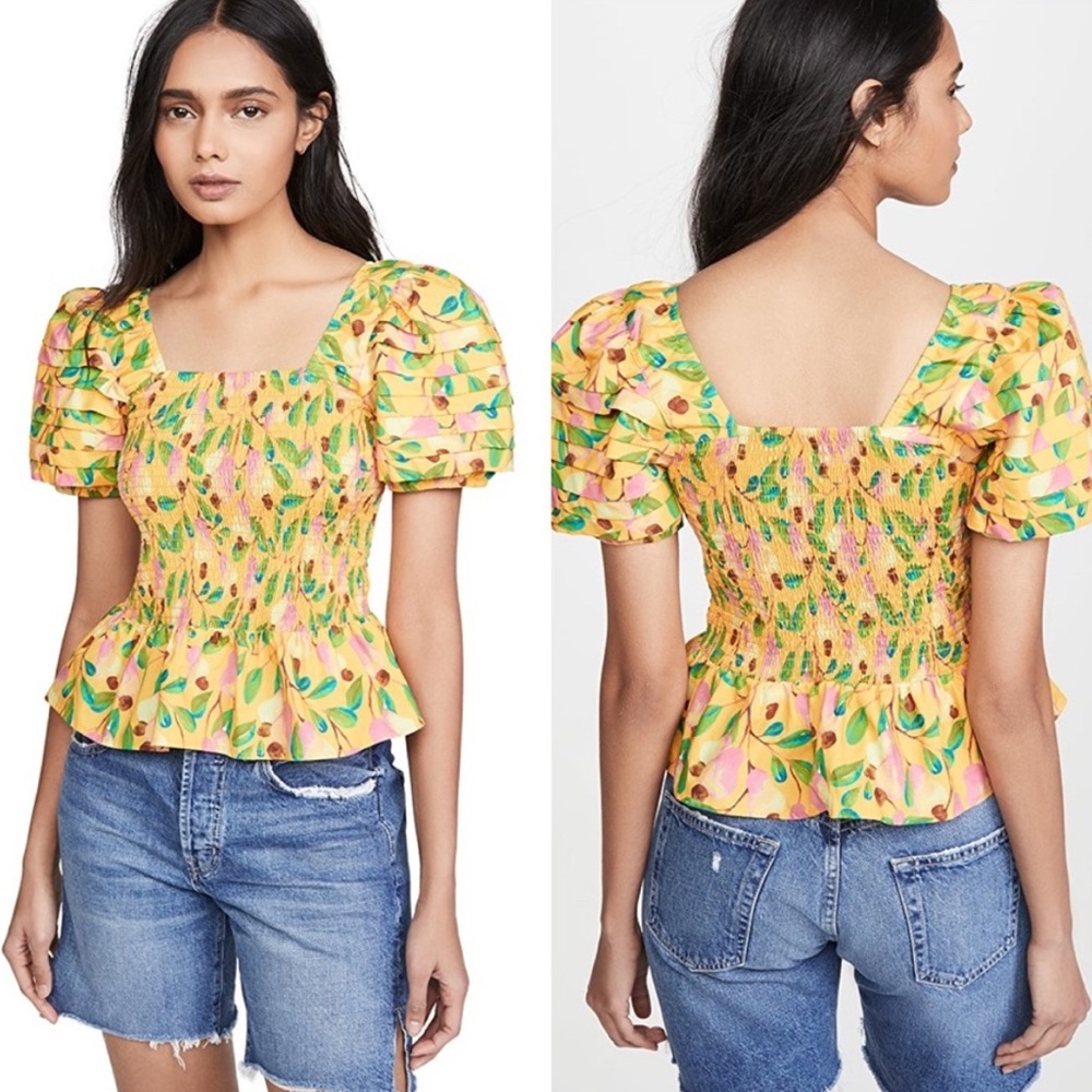 Farm Rio Mini Cashew Smocked Top Yellow Smocked Top floral large